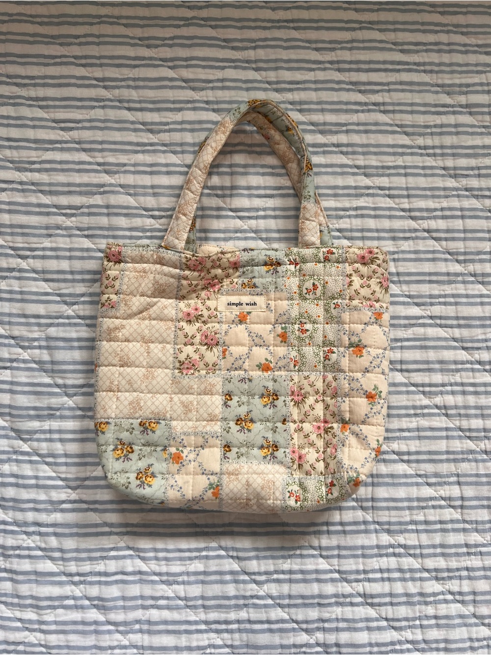 Amazon Quilted Floral Patchwork Tote in Cream, Pink, Blue and Green - Picture 1 of 5